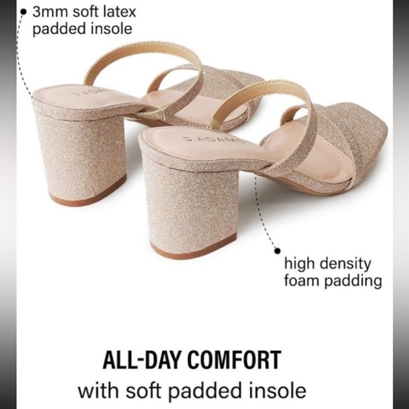 J. Adams Stormi Gold Heeled Sandals Square Toe Double Band Block Heel NWOT 8.5 - Picture 4 of 10